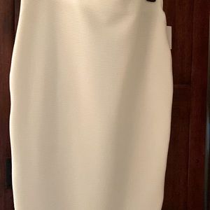 Womens Off White Ribbed Pencil Skirt, Size L, Elastic Band Waist